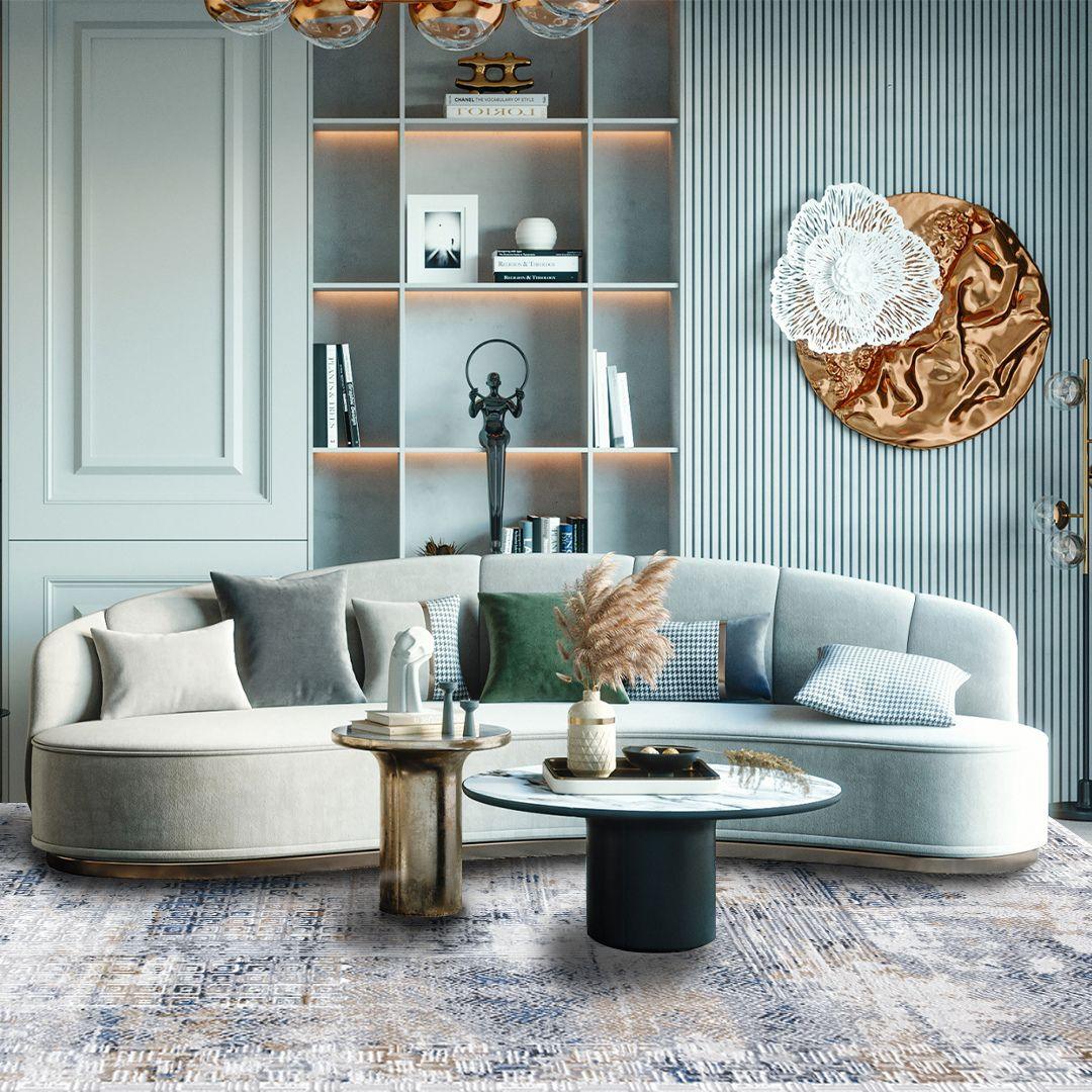 Modern Abstract Area Rug, Blue and Gray Geometric - DIA-23239-MUL-5X7-5.1 - Arconiz