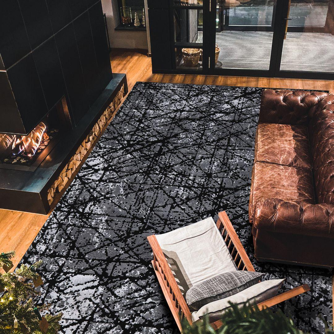 Modern Abstract Area Rug - Charcoal, Soft, Durable for High Traffic - DIA-23354-ANT-3X5-5.1 - Arconiz