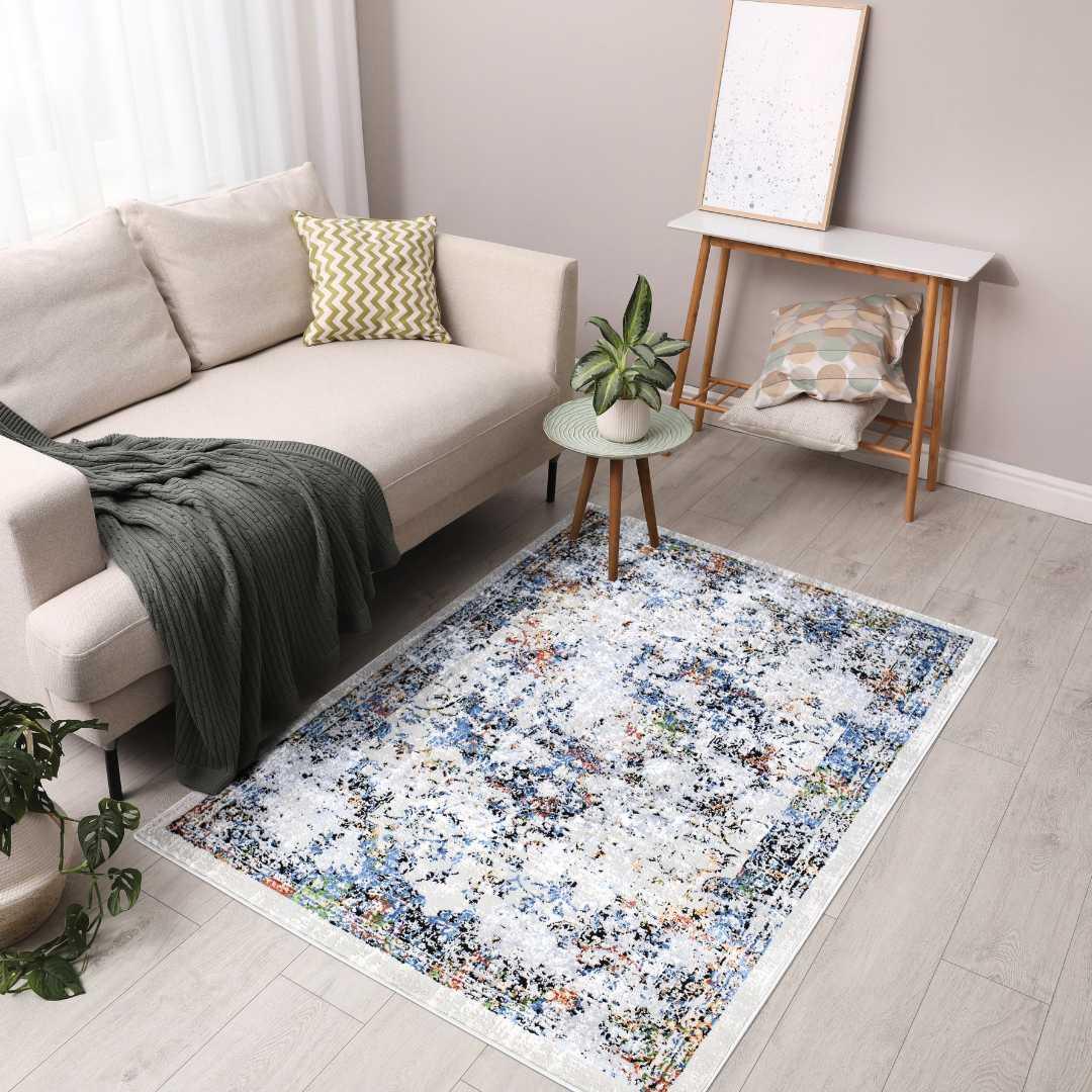 White Multicolor Abstract Area Rug - Thick, Soft High Pile, Durable - DIA-27149-MUL-3X5-5.1 - Arconiz