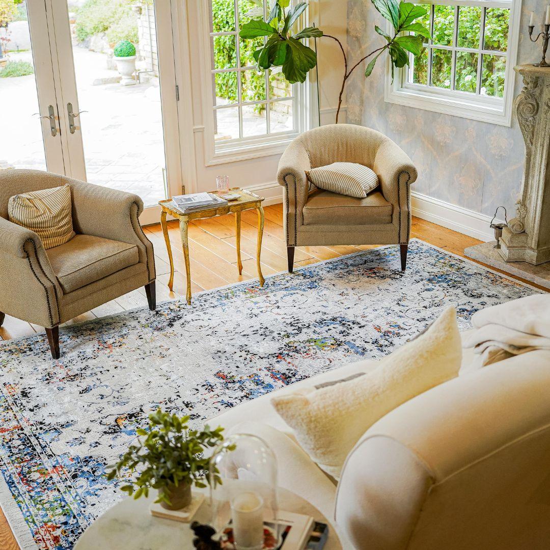 White Multicolor Abstract Area Rug - Thick, Soft High Pile, Durable - DIA-27149-MUL-3X5-5.1 - Arconiz