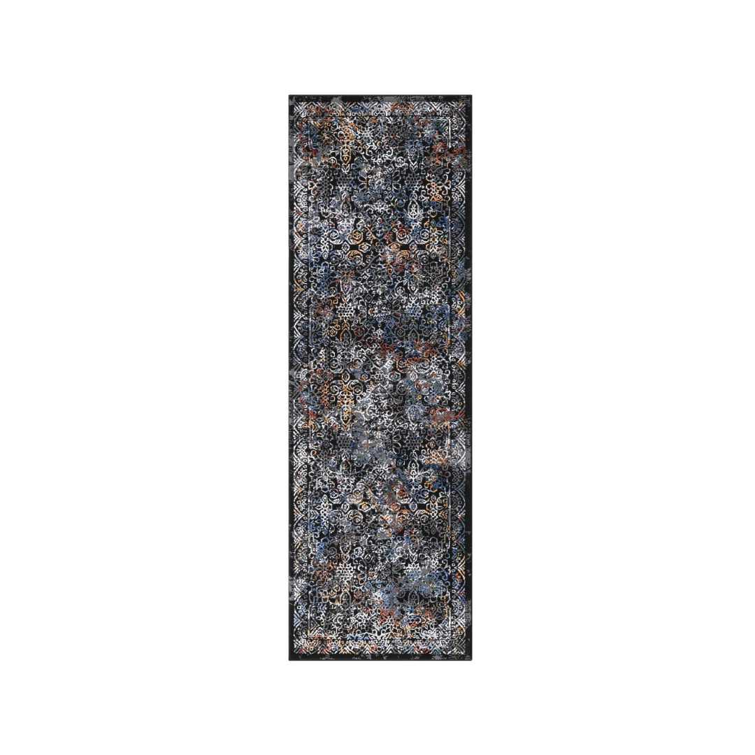 Floral Oriental Area Rug, Black Multicolor, No Shedding - DIA-27151-MUL-2X6-5.1 - Arconiz