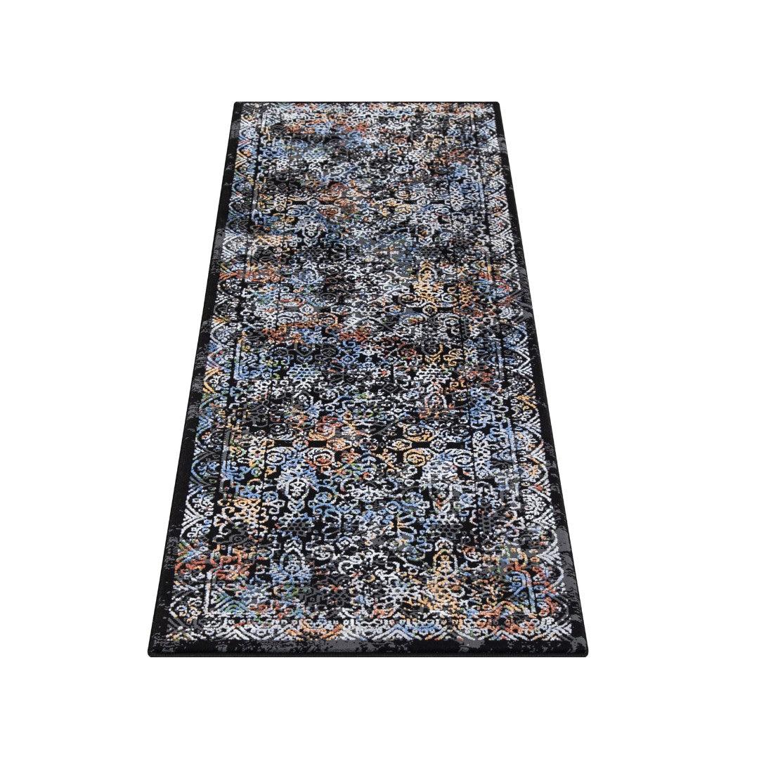 Floral Oriental Area Rug, Black Multicolor, No Shedding - DIA-27151-MUL-2X6-5.1 - Arconiz
