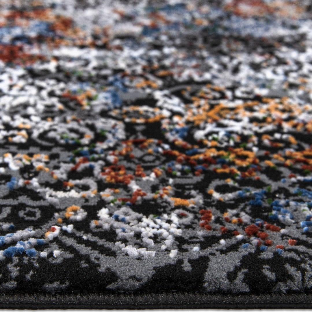 Floral Oriental Area Rug, Black Multicolor, No Shedding - DIA-27151-MUL-2X6-5.1 - Arconiz