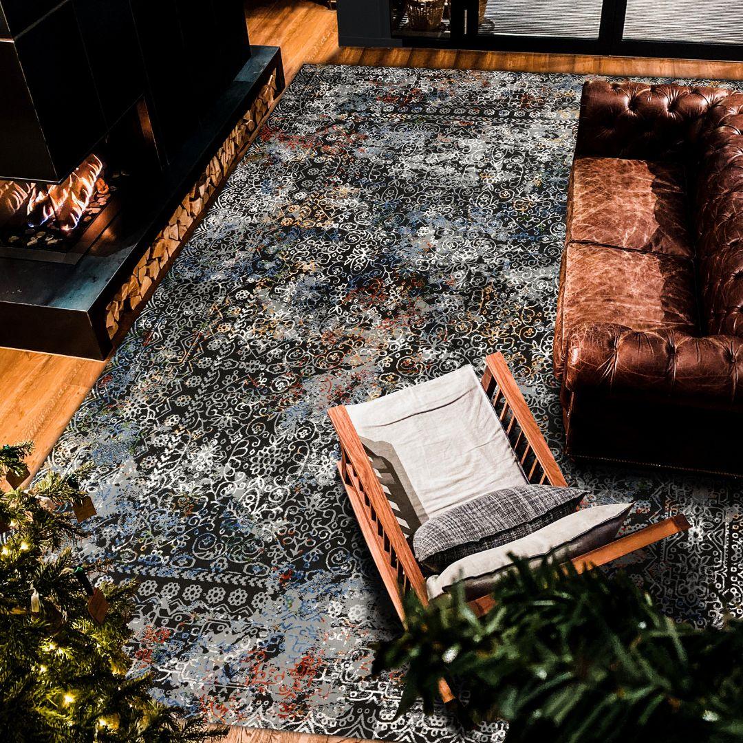 Floral Oriental Area Rug, Black Multicolor, No Shedding - DIA-27151-MUL-2X6-5.1 - Arconiz