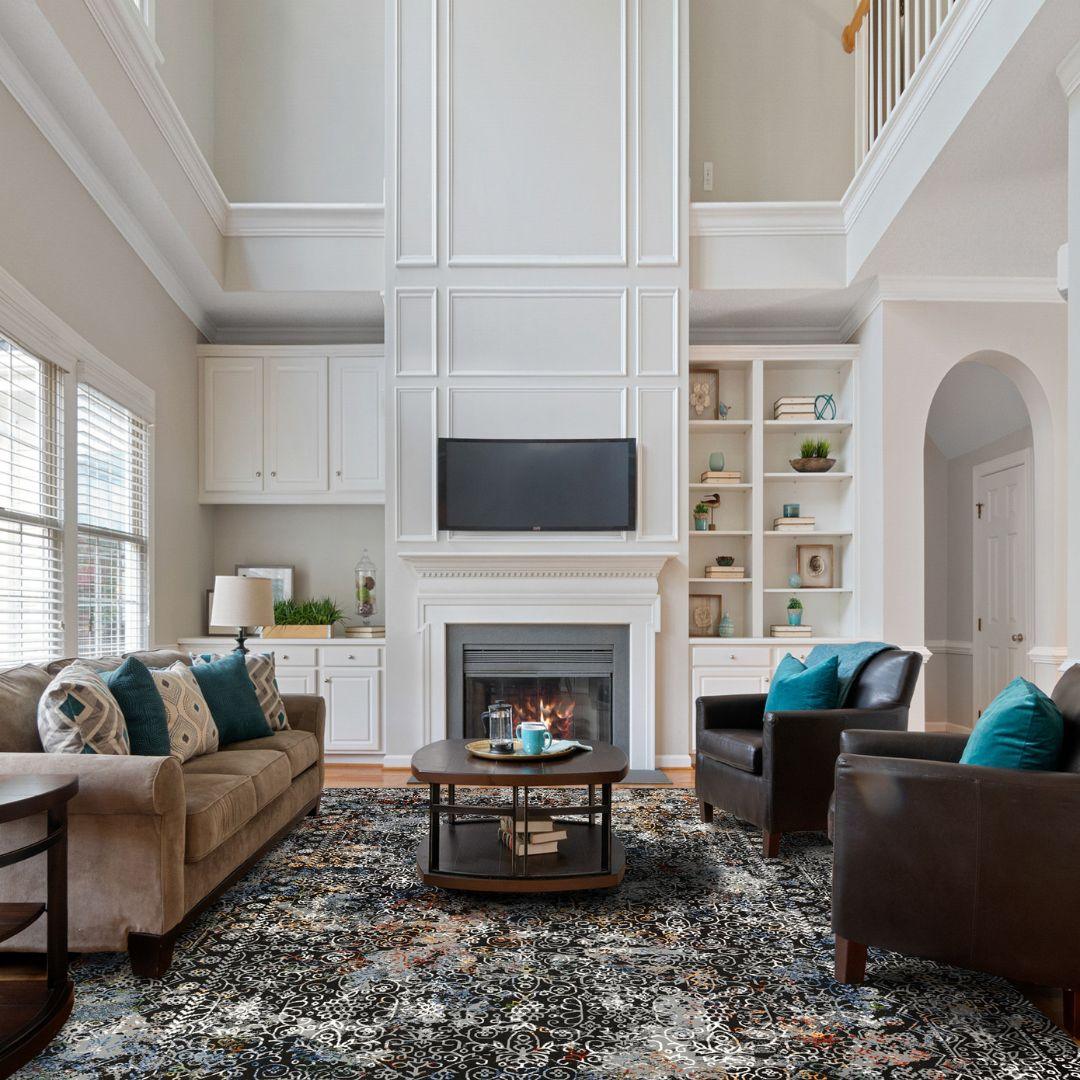 Floral Oriental Area Rug, Black Multicolor, No Shedding - DIA-27151-MUL-2X6-5.1 - Arconiz