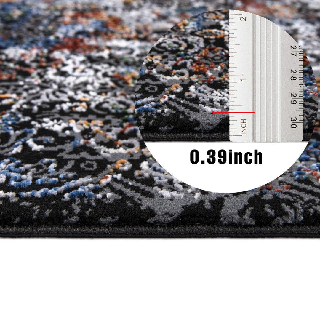 Floral Oriental Area Rug, Black Multicolor, No Shedding - DIA-27151-MUL-2X6-5.1 - Arconiz