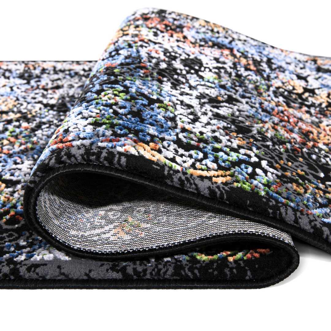 Floral Oriental Area Rug, Black Multicolor, No Shedding - DIA-27151-MUL-2X6-5.1 - Arconiz