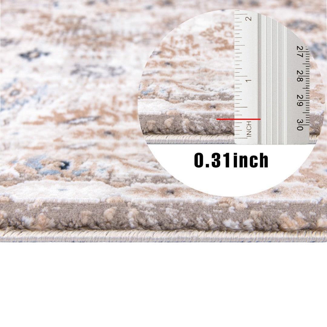 Ivory and Blue Floral Area Rug - Vintage Distressed Medallion Design, Ivory with Blue and Gray Accents, High Pile Height - EME-10129-GRE-2X6-4.1 - Arconiz