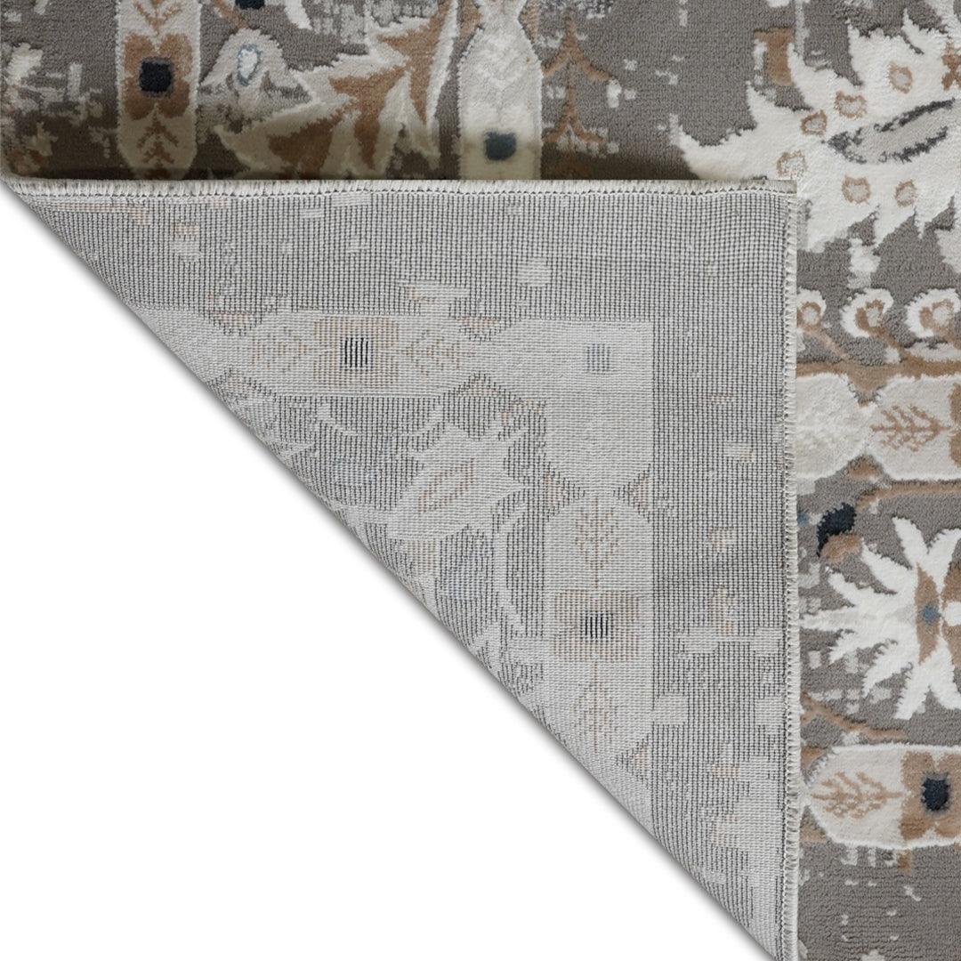 Ivory and Blue Floral Area Rug - Vintage Distressed Medallion Design, Ivory with Blue and Gray Accents, High Pile Height - EME-10129-GRE-2X6-4.1 - Arconiz