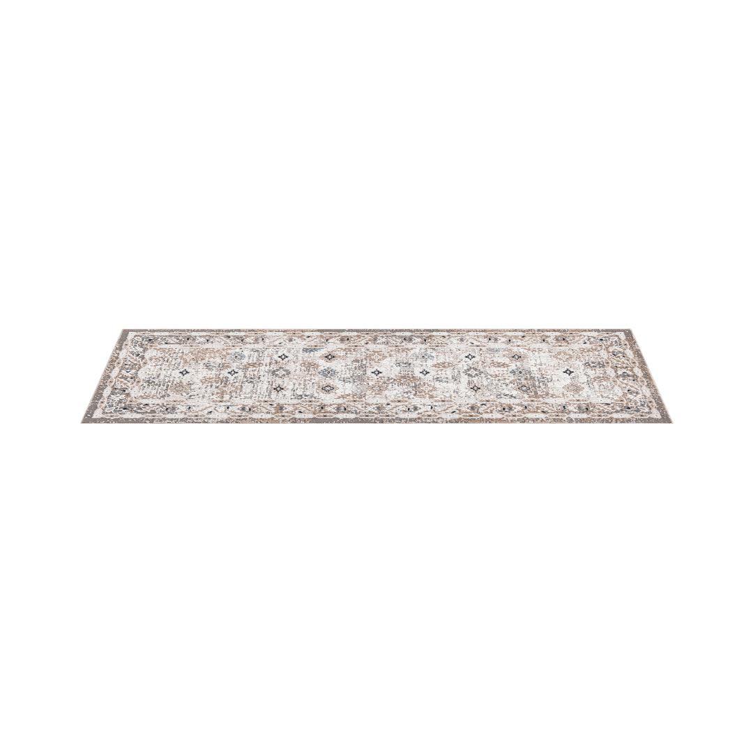 Ivory and Blue Floral Area Rug - Vintage Distressed Medallion Design, Ivory with Blue and Gray Accents, High Pile Height - EME-10129-GRE-2X6-4.1 - Arconiz
