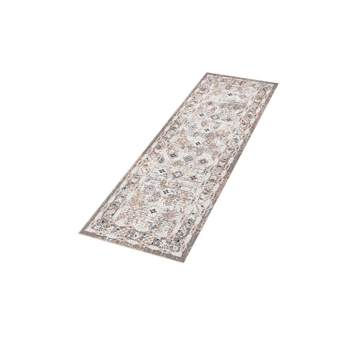 Ivory and Blue Floral Area Rug - Vintage Distressed Medallion Design, Ivory with Blue and Gray Accents, High Pile Height - EME-10129-GRE-2X6-4.1 - Arconiz