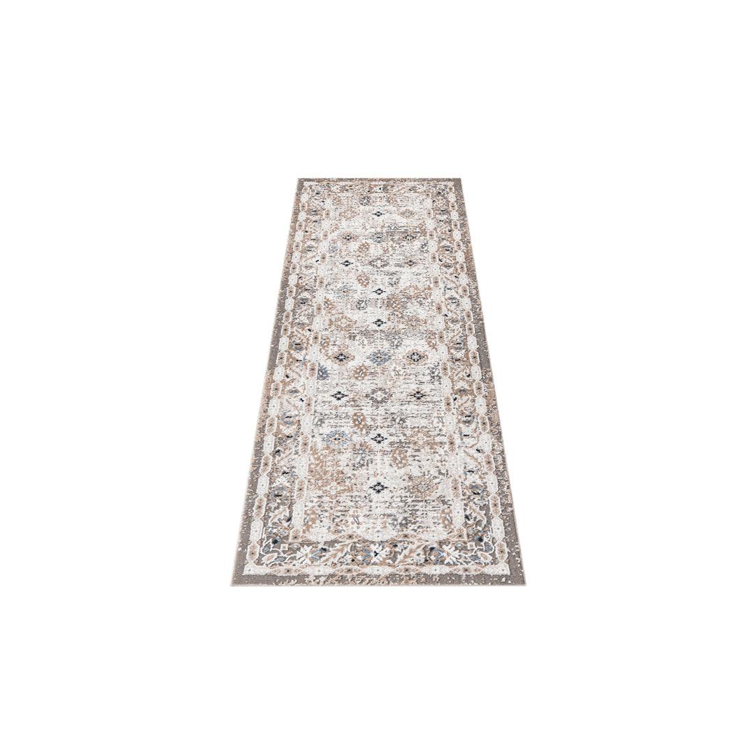 Ivory and Blue Floral Area Rug - Vintage Distressed Medallion Design, Ivory with Blue and Gray Accents, High Pile Height - EME-10129-GRE-2X6-4.1 - Arconiz