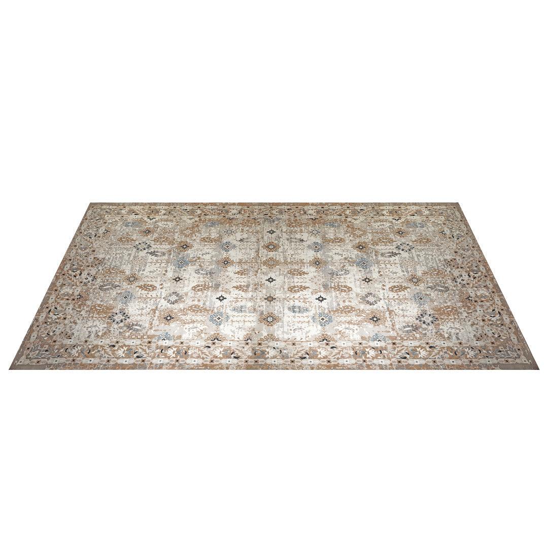 Ivory and Blue Floral Area Rug - Vintage Distressed Medallion Design, Ivory with Blue and Gray Accents, High Pile Height - EME-10129-GRE-2X6-4.1 - Arconiz