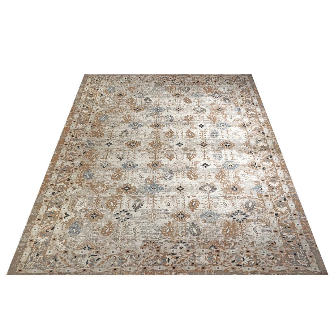 Ivory and Blue Floral Area Rug - Vintage Distressed Medallion Design, Ivory with Blue and Gray Accents, High Pile Height - EME-10129-GRE-2X6-4.1 - Arconiz