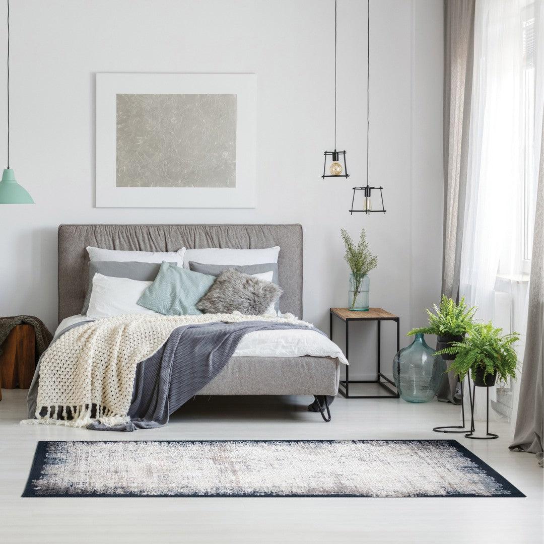 Vintage Distressed Area Rug in Gray and White - EME-10135-NAV-3X5-4.1 - Arconiz