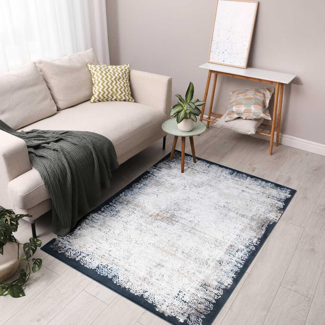 Vintage Distressed Area Rug in Gray and White - EME-10135-NAV-3X5-4.1 - Arconiz