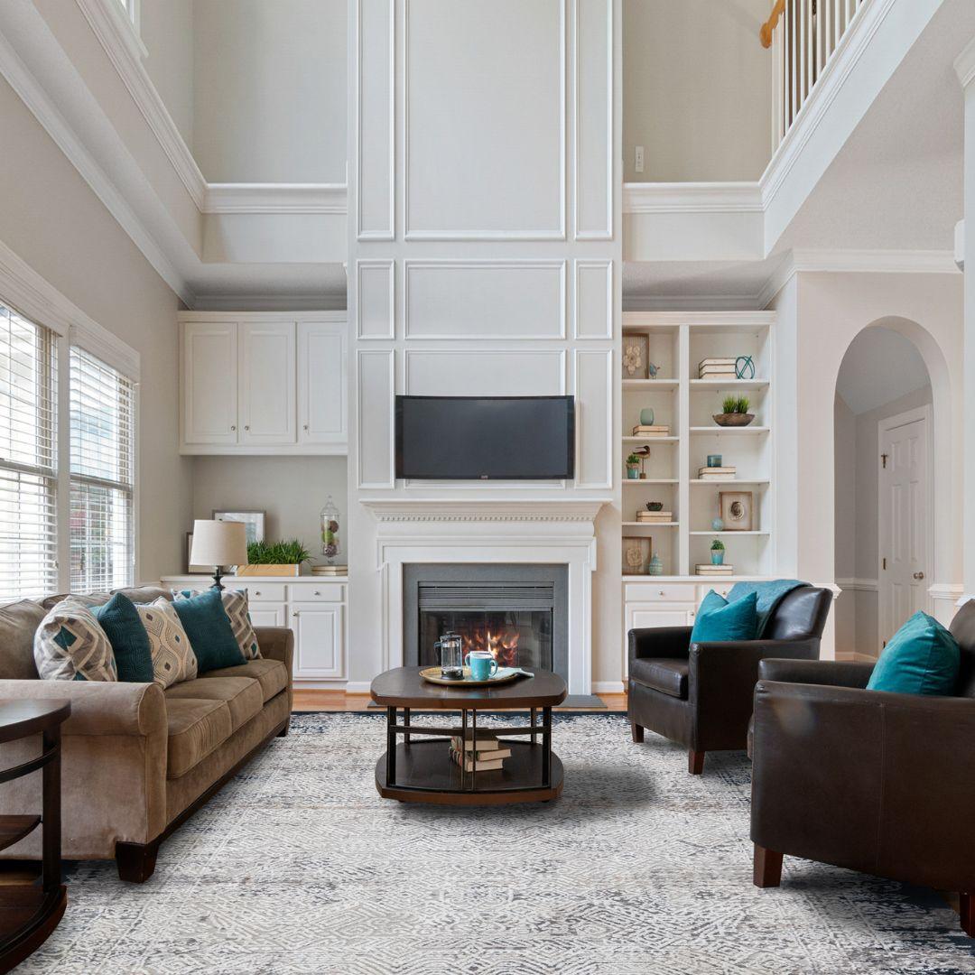 Vintage Distressed Area Rug in Gray and White - EME-10135-NAV-3X5-4.1 - Arconiz