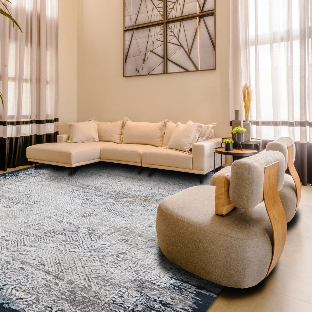 Vintage Distressed Area Rug in Gray and White - EME-10135-NAV-3X5-4.1 - Arconiz