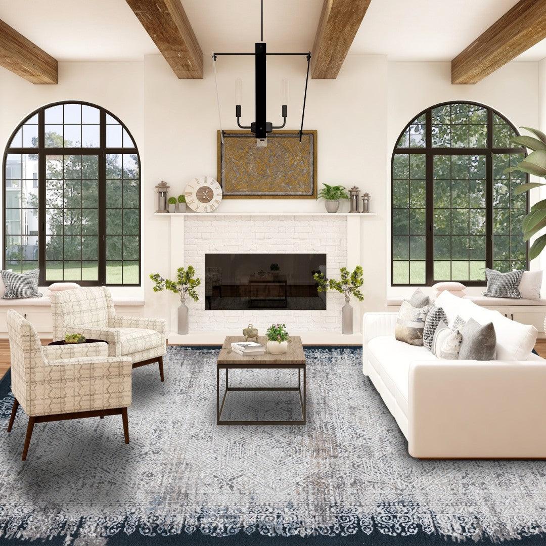 Vintage Distressed Area Rug in Gray and White - EME-10135-NAV-3X5-4.1 - Arconiz