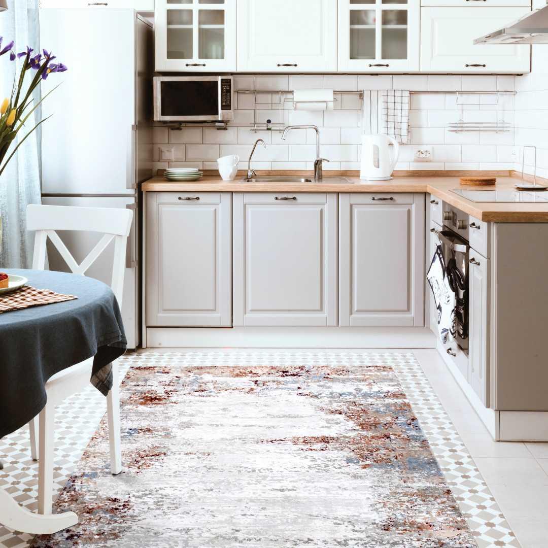 Distressed Area Rug Silver Gray ‚and Vintage with Modern Abstract Design, Durable - EME-23109-MUL-5X7-4.1 - Arconiz