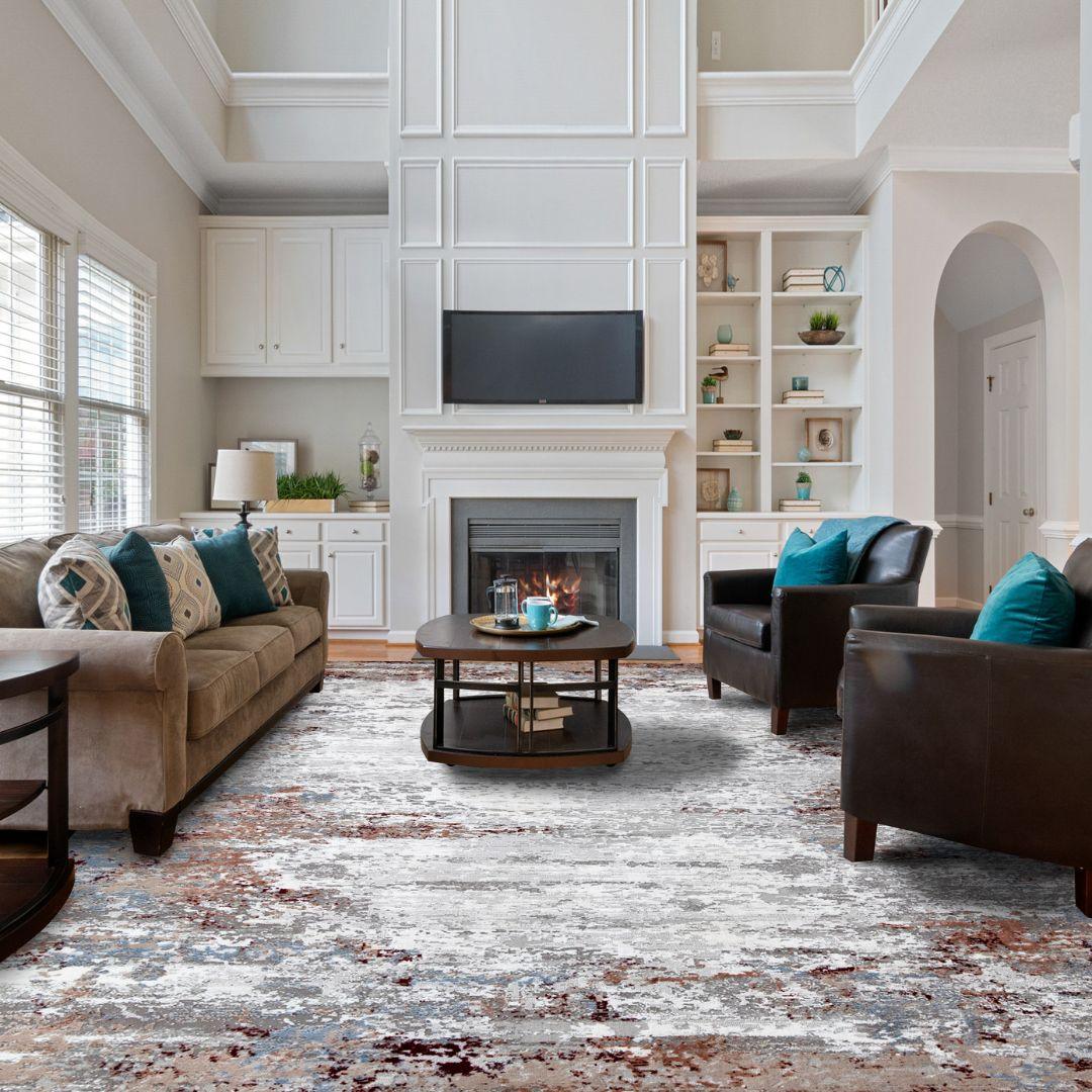 Distressed Area Rug Silver Gray ‚and Vintage with Modern Abstract Design, Durable - EME-23109-MUL-5X7-4.1 - Arconiz