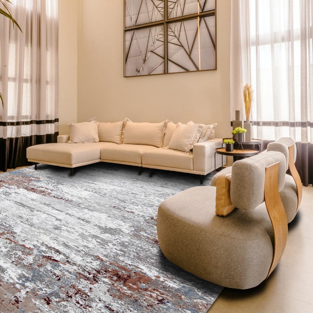 Distressed Area Rug Silver Gray ‚and Vintage with Modern Abstract Design, Durable - EME-23109-MUL-5X7-4.1 - Arconiz