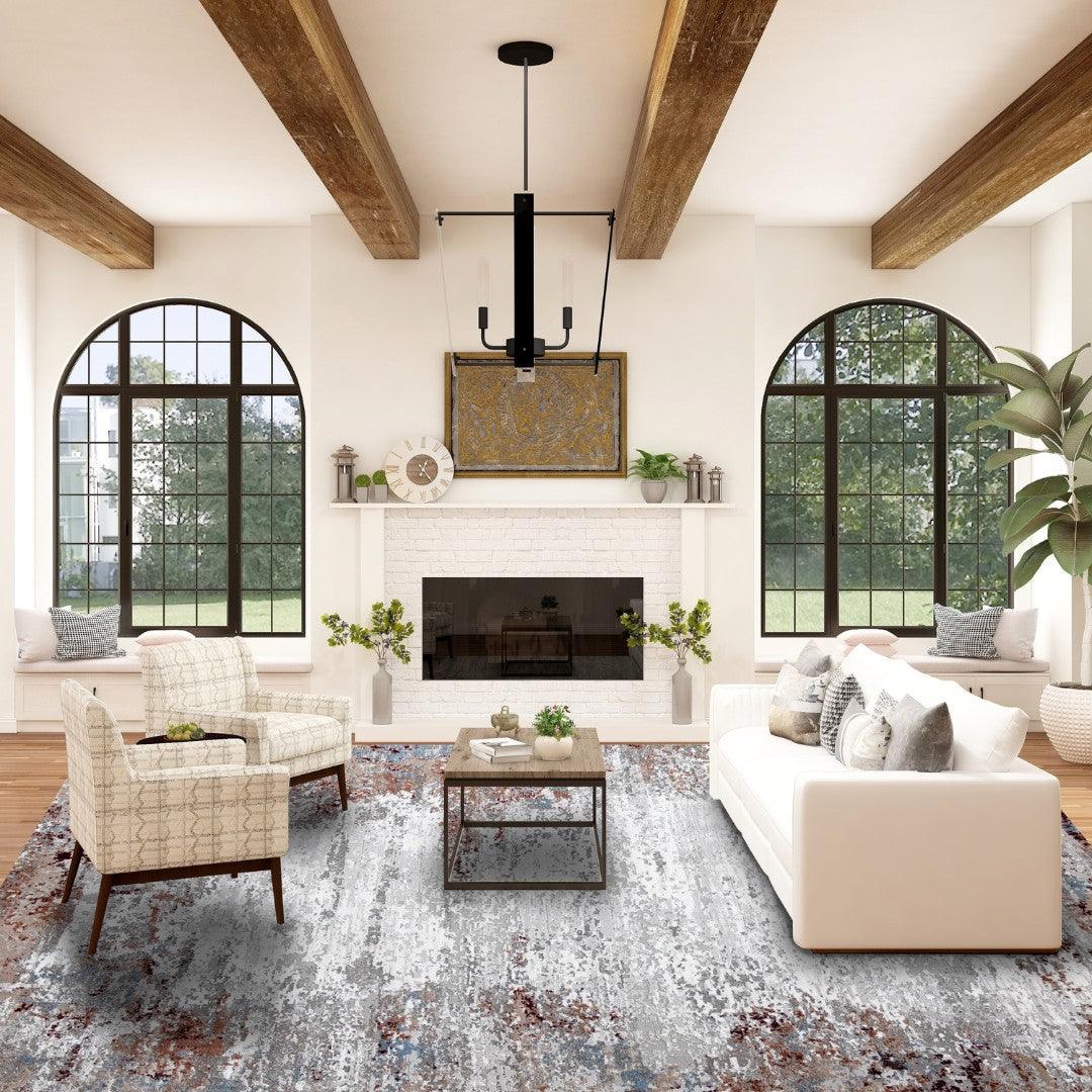 Distressed Area Rug Silver Gray ‚and Vintage with Modern Abstract Design, Durable - EME-23109-MUL-5X7-4.1 - Arconiz