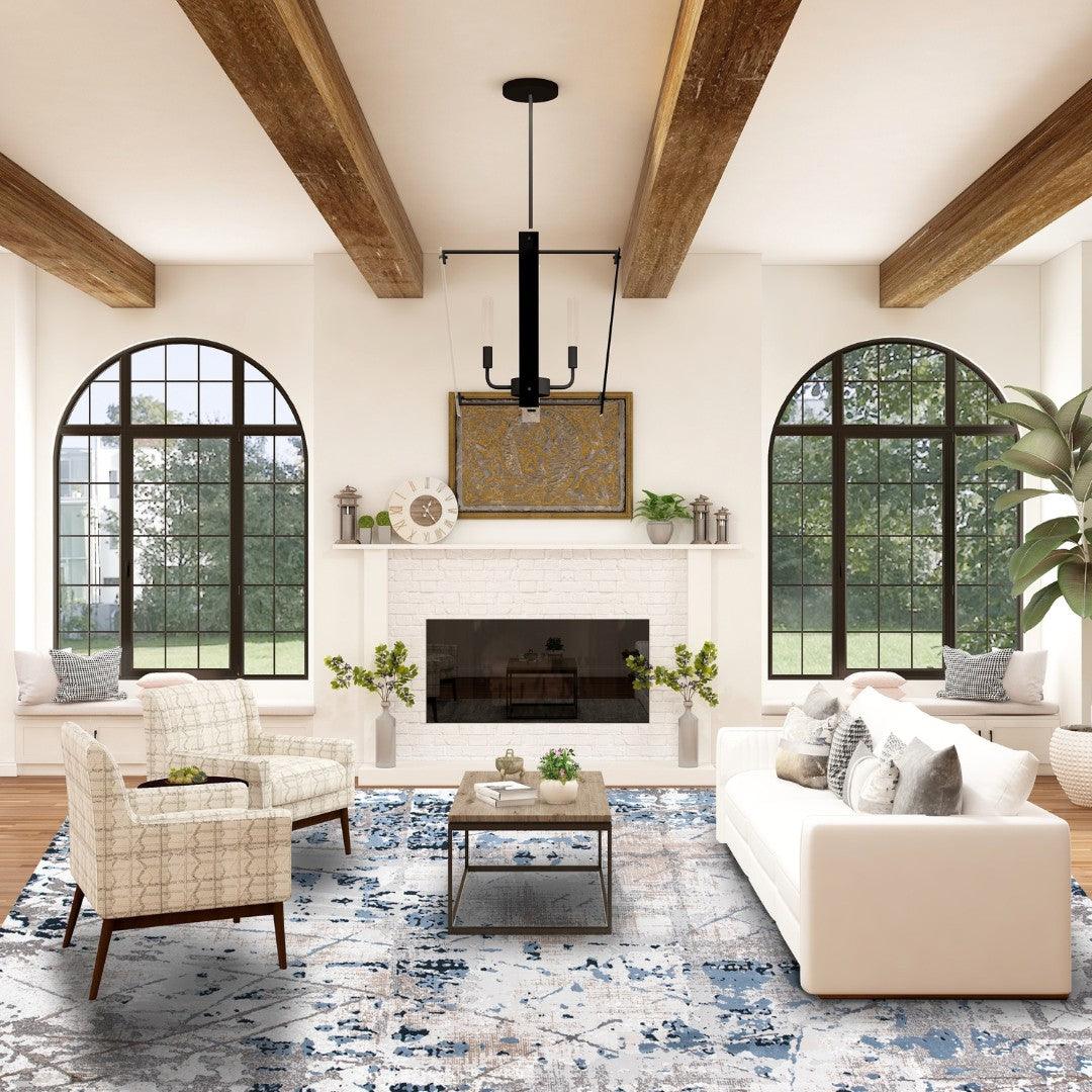 8x10 Modern Abstract Area Rug, Blue and Gray - EME-25019-NAV-8X10-4.1 - Arconiz