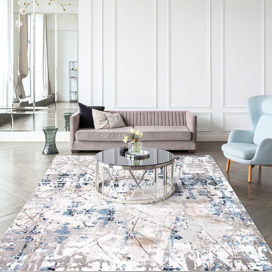 8x10 Modern Abstract Area Rug, Blue and Gray - EME-25019-NAV-8X10-4.1 - Arconiz