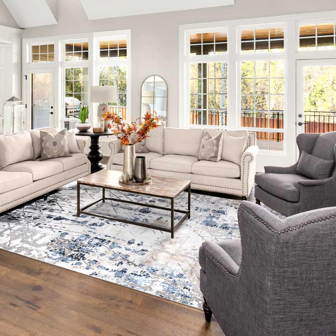 8x10 Modern Abstract Area Rug, Blue and Gray - EME-25019-NAV-8X10-4.1 - Arconiz