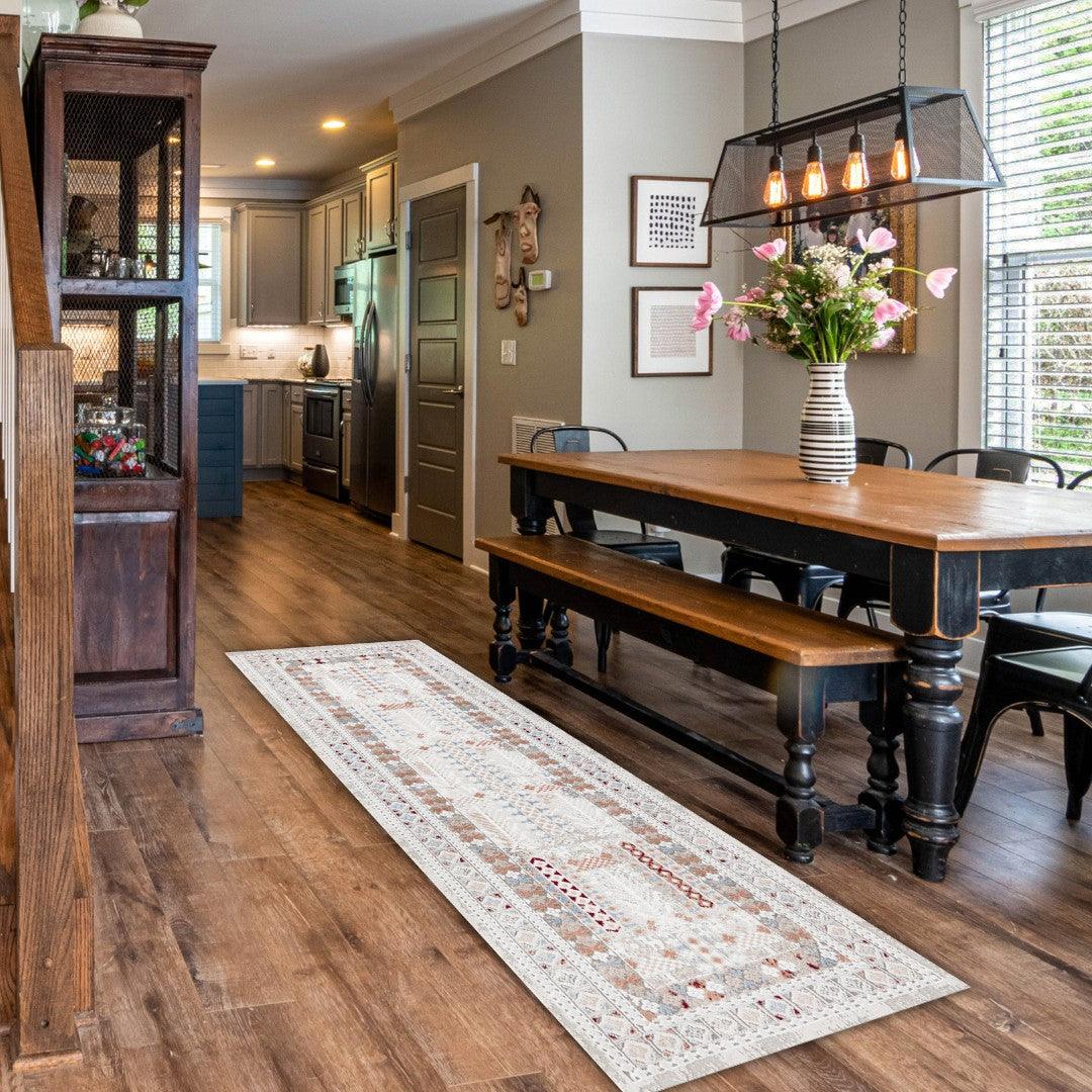 Bohemian Geometric Area Rug 8x10 - Ivory Cream, High Pile, Durable - EME-27092-MUL-2X6-4.1 - Arconiz