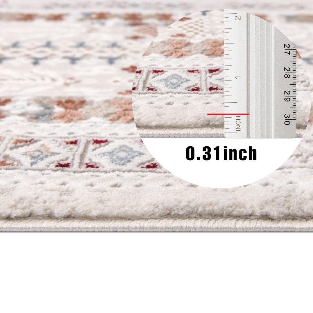 Bohemian Geometric Area Rug 8x10 - Ivory Cream, High Pile, Durable - EME-27092-MUL-2X6-4.1 - Arconiz