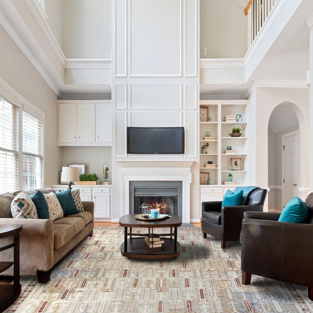 Bohemian Geometric Area Rug 8x10 - Ivory Cream, High Pile, Durable - EME-27092-MUL-2X6-4.1 - Arconiz