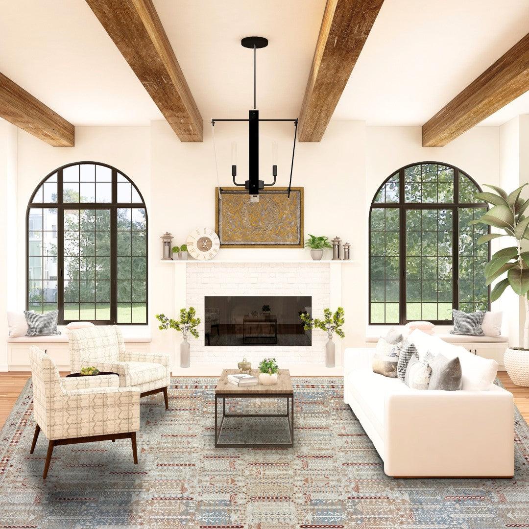 Bohemian Geometric Area Rug 8x10 - Ivory Cream, High Pile, Durable - EME-27092-MUL-2X6-4.1 - Arconiz