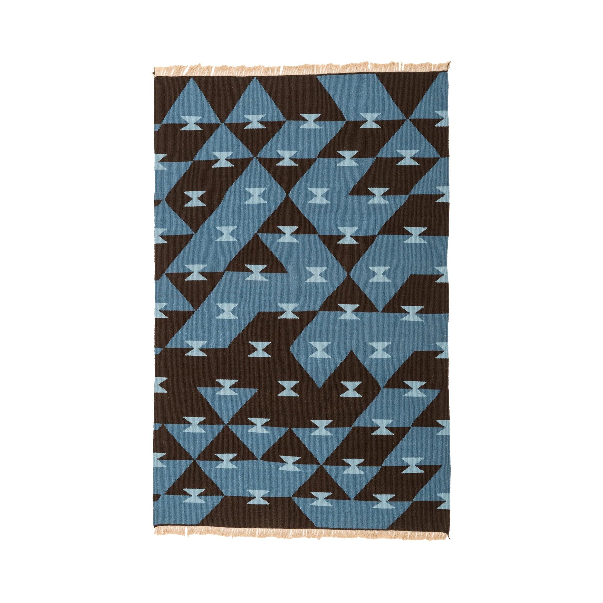 Game Board Handwoven Hemp Designer Rug in Shades of Blue/Brown - 9IHRDOK004016 - Arconiz