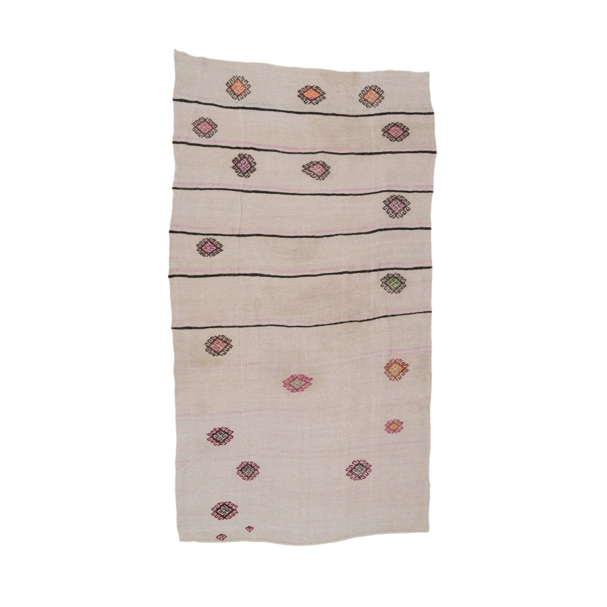 Handwoven Vintage Hemp Rug - 01-00070 - Arconiz