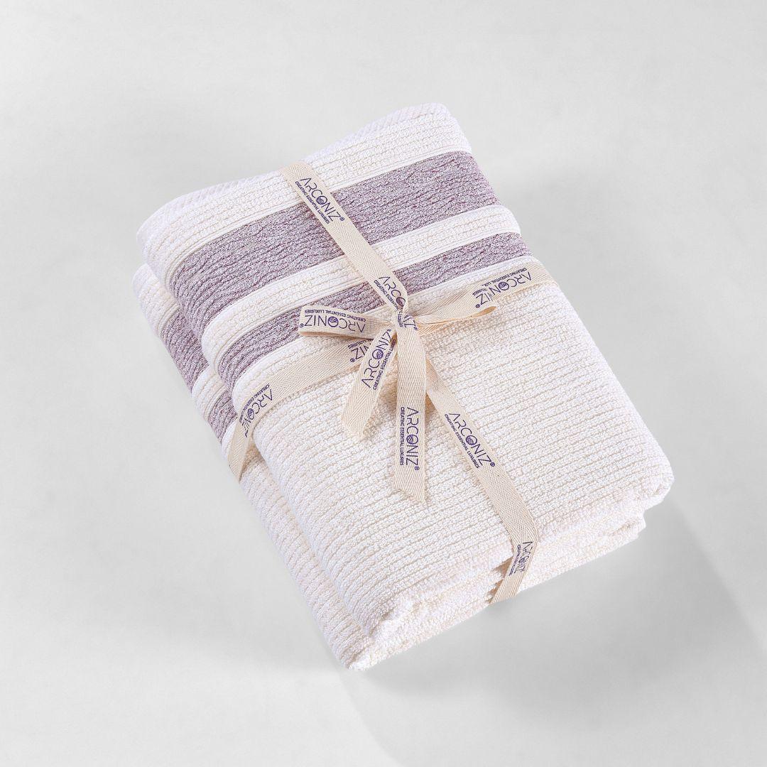 Burgundy Bordure Jacquard Turkish Cotton Bath Towels - 2 Piece Set - BAT-1.JAQ-MAR-30.56-1.1.2 - Arconiz