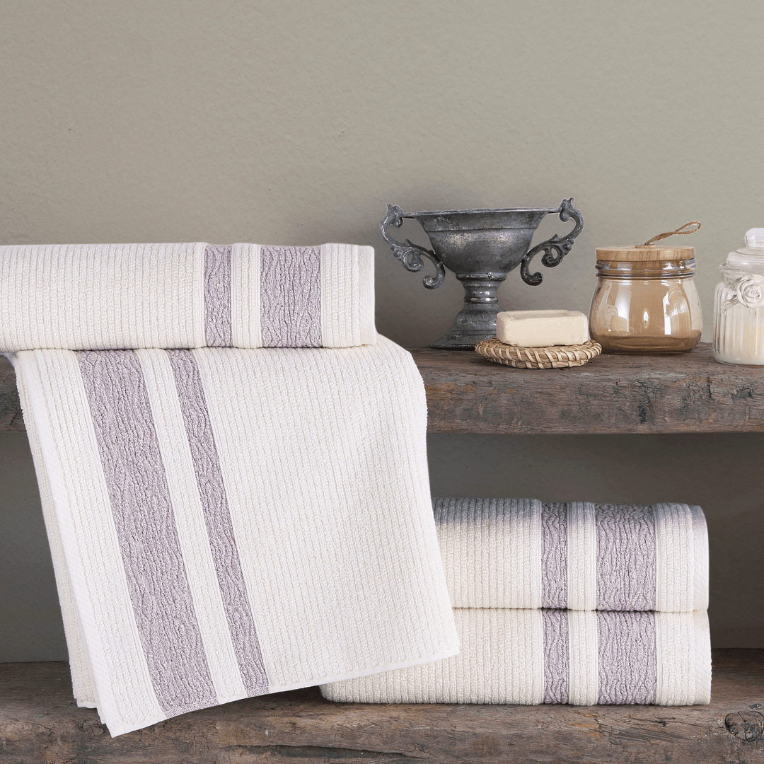 Burgundy Bordure Jacquard Turkish Cotton Bath Towels - 2 Piece Set - BAT-1.JAQ-MAR-30.56-1.1.2 - Arconiz