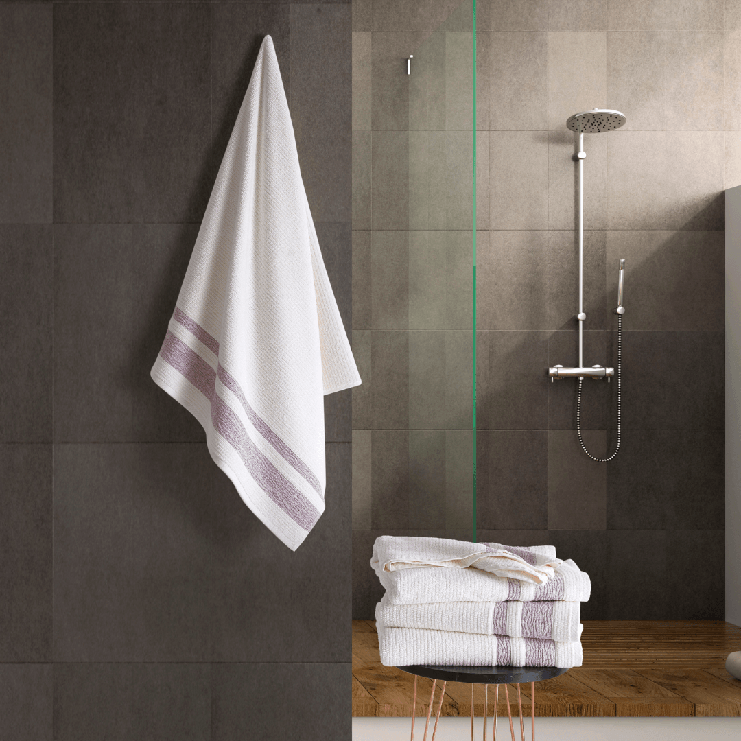 Burgundy Bordure Jacquard Turkish Cotton Bath Towels - 2 Piece Set - BAT-1.JAQ-MAR-30.56-1.1.2 - Arconiz