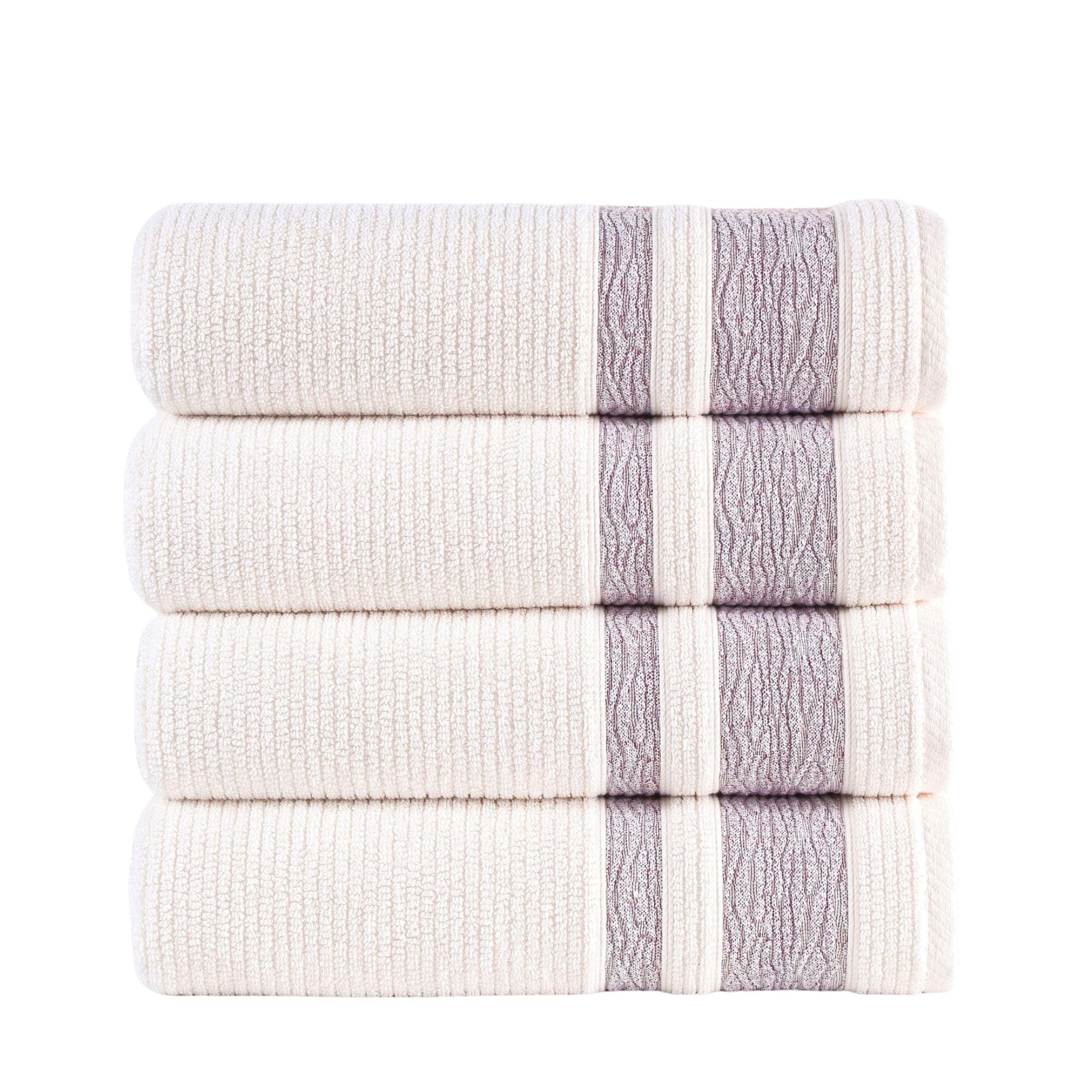 Burgundy Bordure Jacquard Turkish Cotton Bath Towels - 4 Piece Set - BAT-1.JAQ-PUR-30.56-1.1.9 - Arconiz