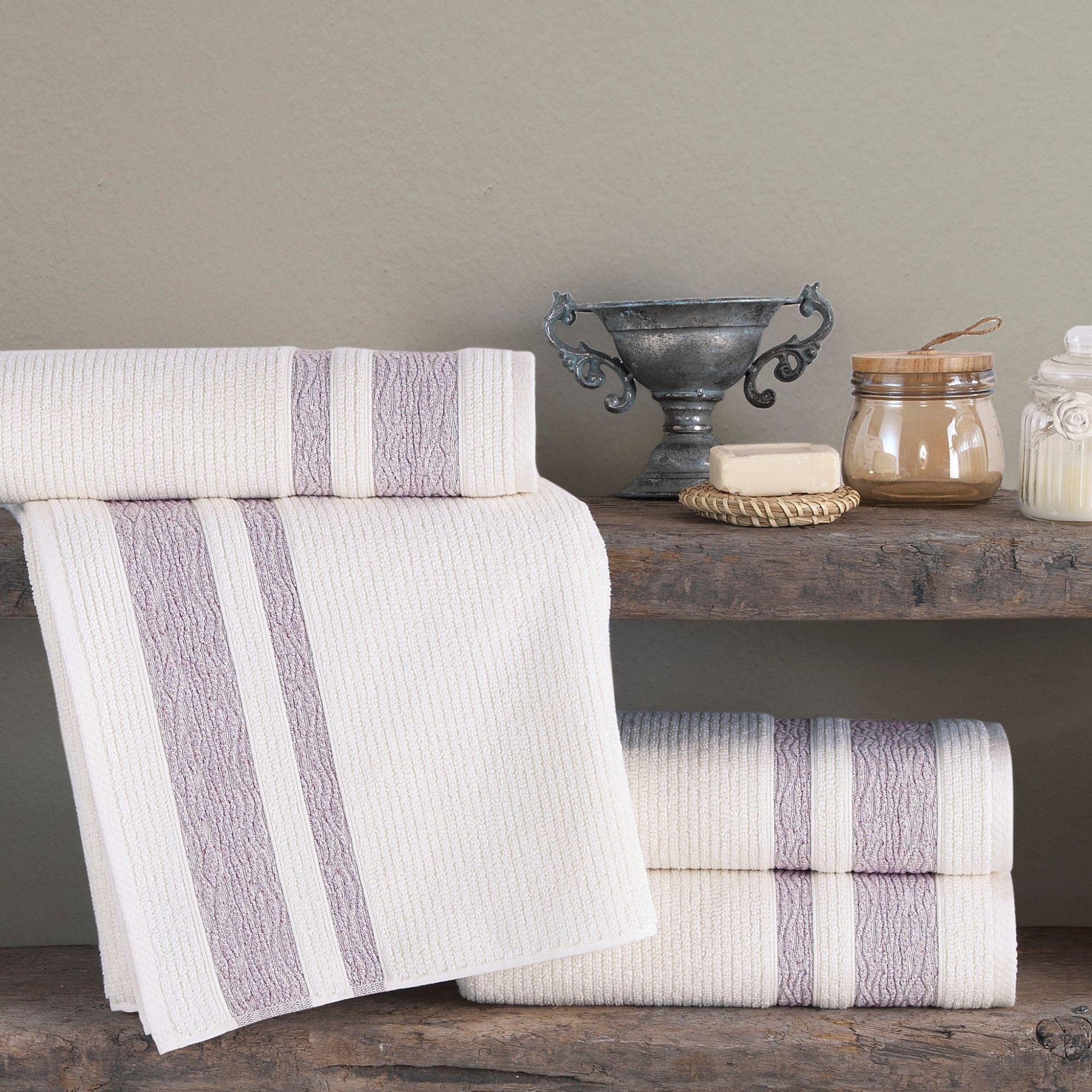 Burgundy Bordure Jacquard Turkish Cotton Bath Towels - 4 Piece Set - BAT-1.JAQ-PUR-30.56-1.1.9 - Arconiz