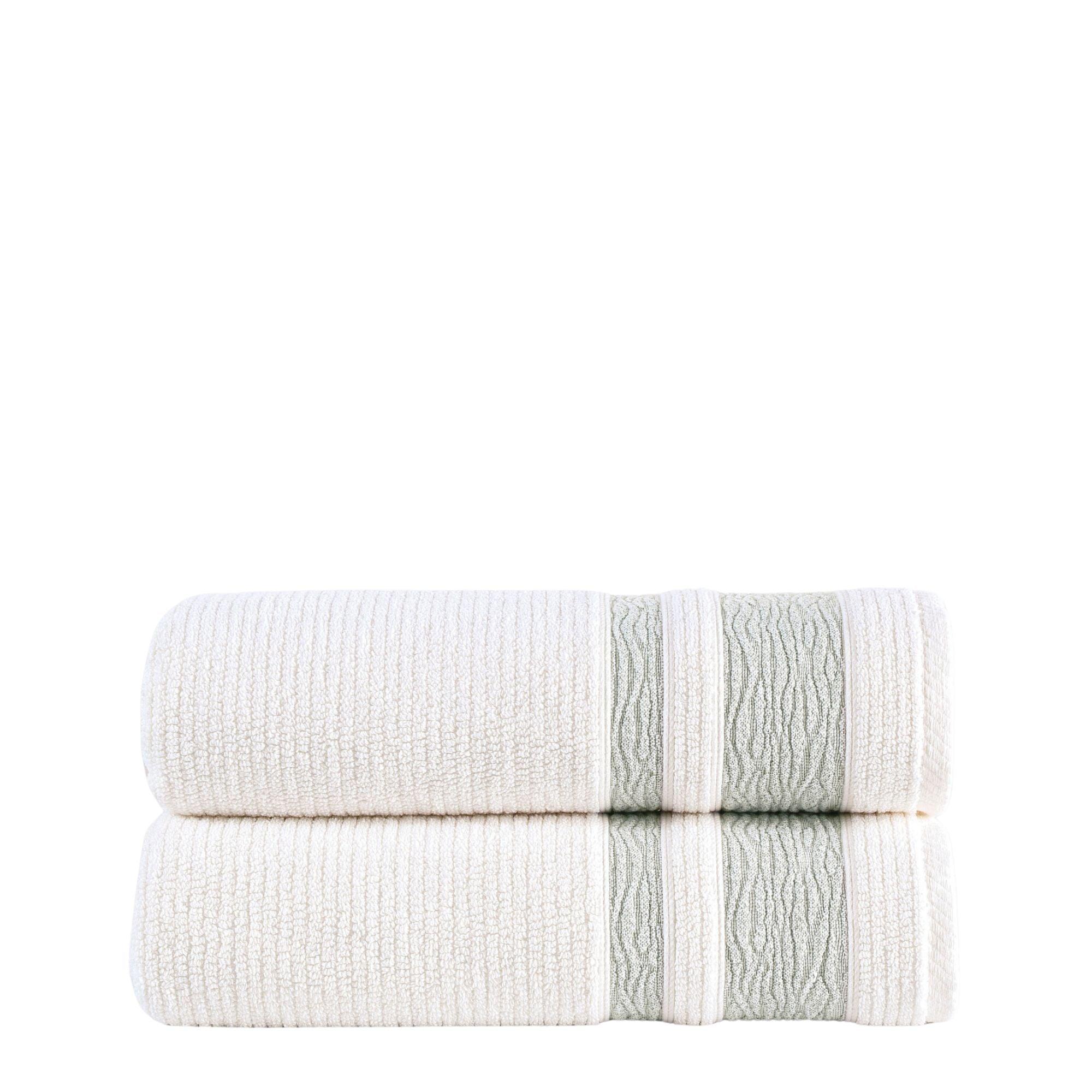Dark Green Bordure Jacquard Turkish Cotton Bath Towels - 2 Piece Set - BAT-1.JAQ-OLI-30.56-1.1.2 - Arconiz