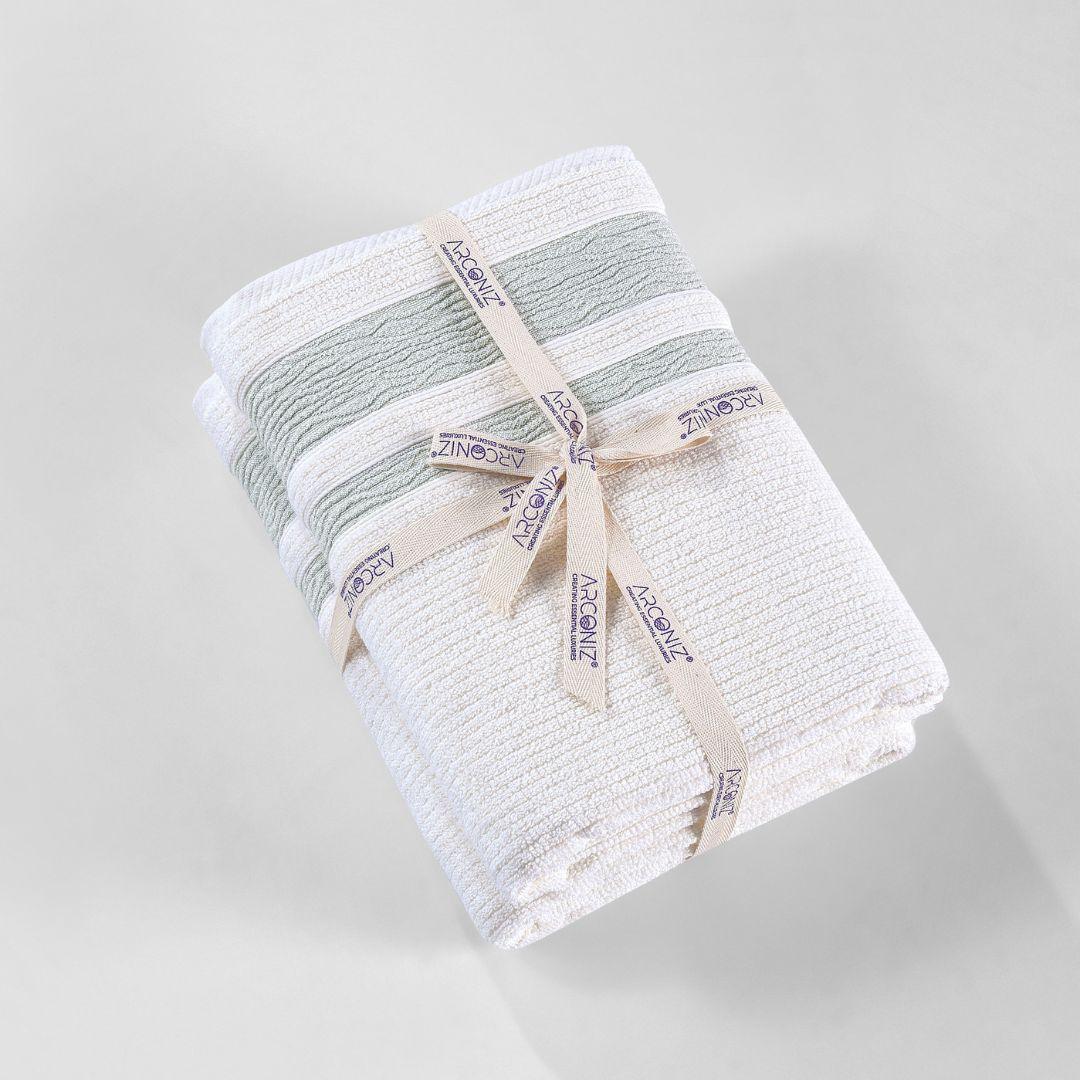 Dark Green Bordure Jacquard Turkish Cotton Bath Towels - 2 Piece Set - BAT-1.JAQ-OLI-30.56-1.1.2 - Arconiz