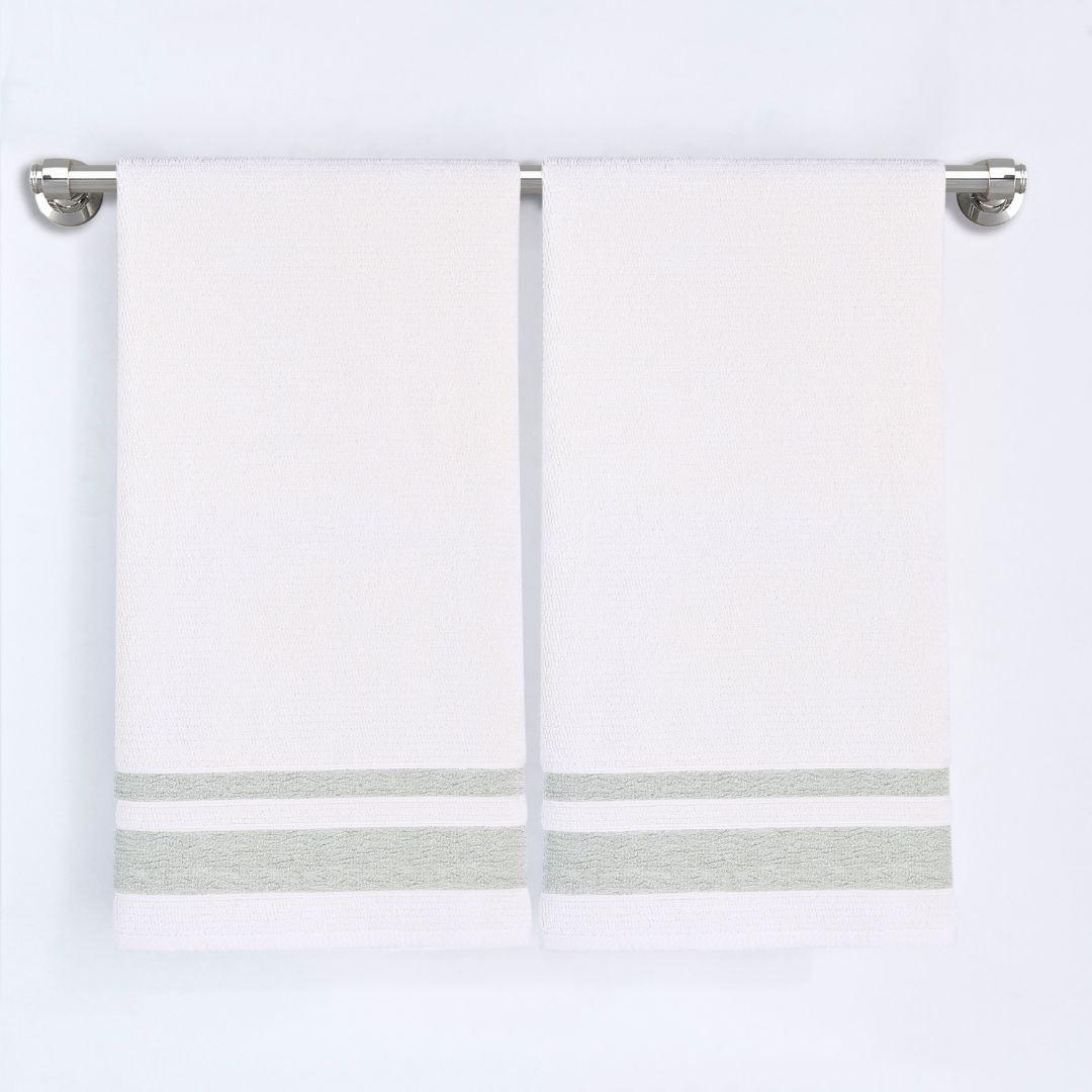 Dark Green Bordure Jacquard Turkish Cotton Bath Towels - 2 Piece Set - BAT-1.JAQ-OLI-30.56-1.1.2 - Arconiz