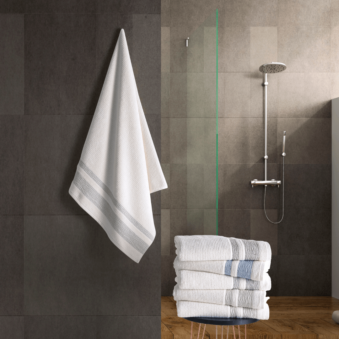 Dark Green Bordure Jacquard Turkish Cotton Bath Towels - 2 Piece Set - BAT-1.JAQ-OLI-30.56-1.1.2 - Arconiz