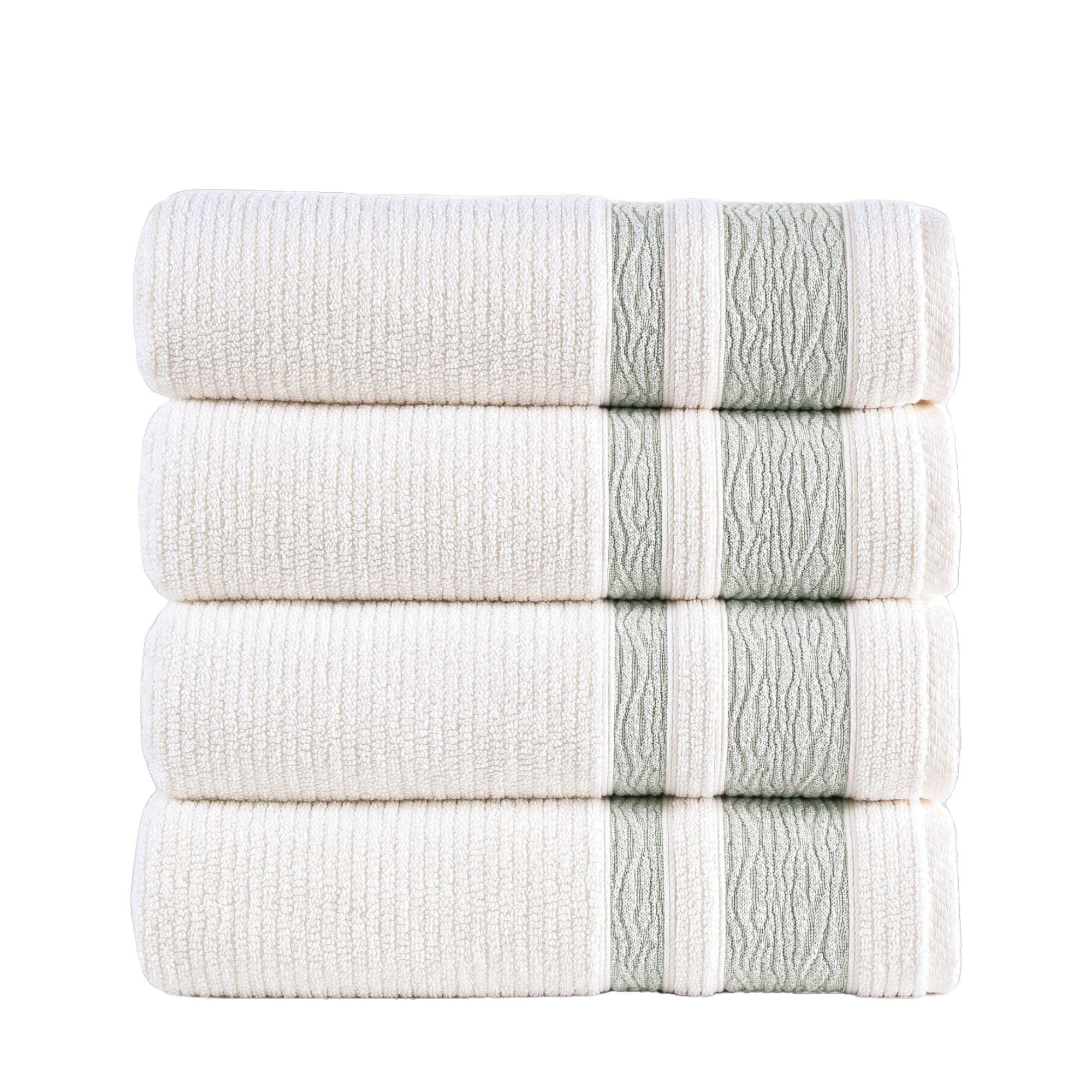Green Bordure Jacquard Turkish Cotton Bath Towels - 4 Piece Set - BAT-1.JAQ-PUR-30.56-1.1.6 - Arconiz