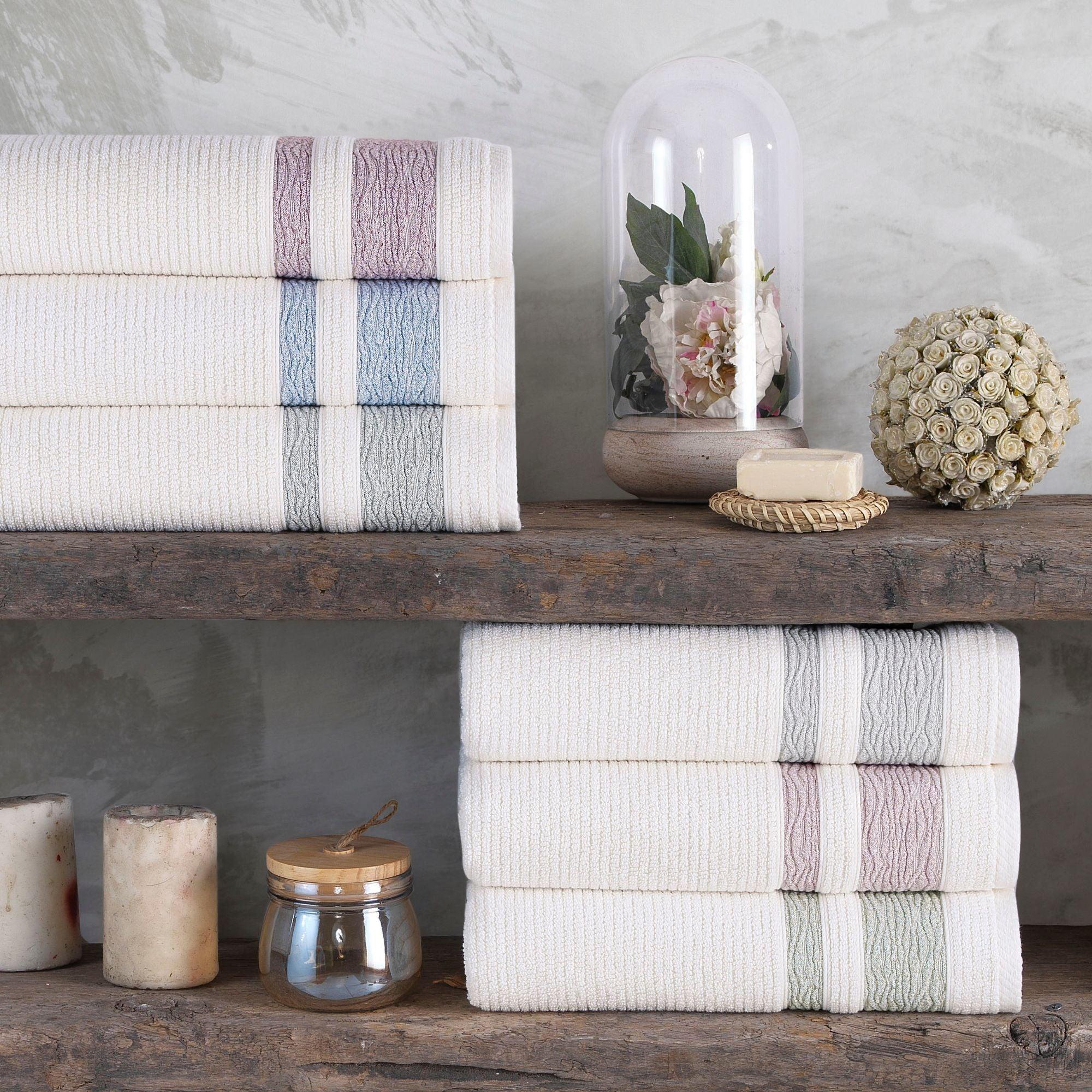 Green Bordure Jacquard Turkish Cotton Bath Towels - 4 Piece Set - BAT-1.JAQ-PUR-30.56-1.1.6 - Arconiz