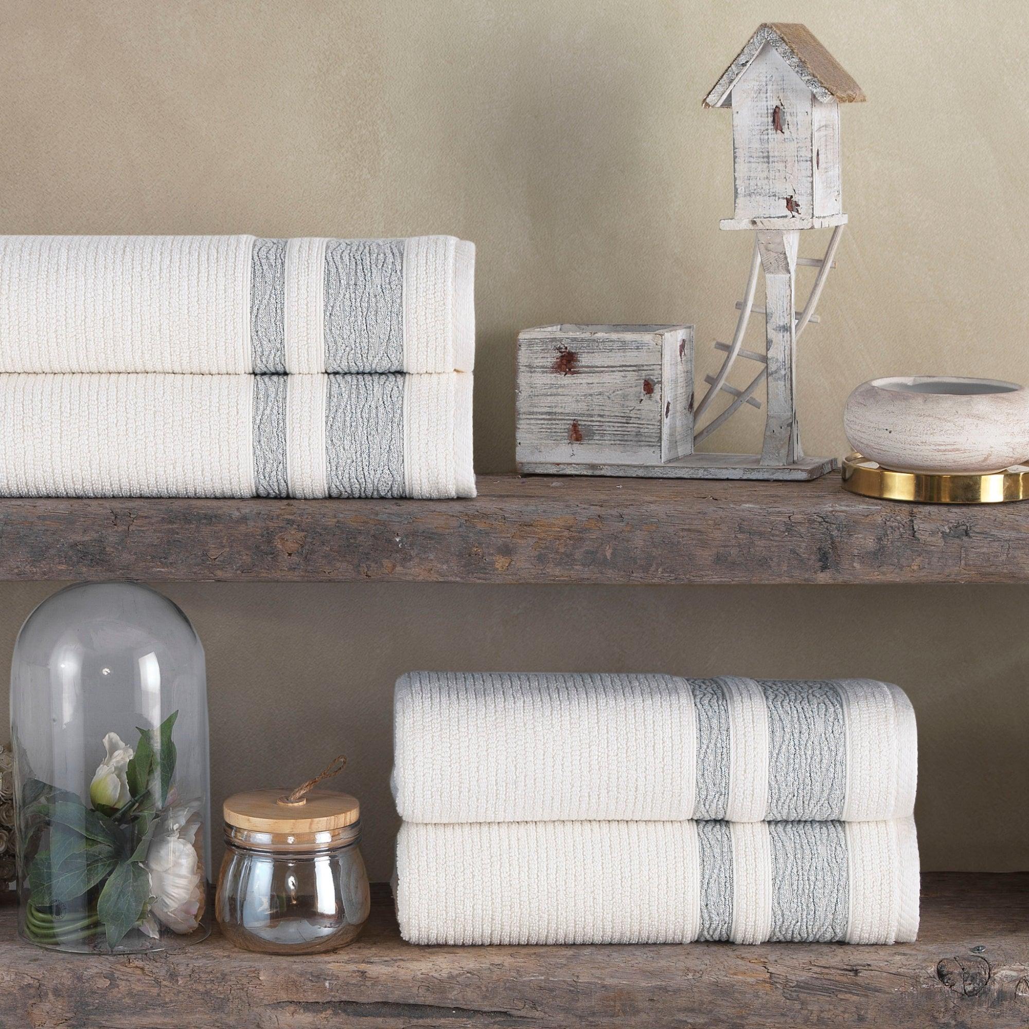 Luxury, Quick Dry Ribbed Bath Towel Light Green Bordure - BAT-1.JAQ-LIG-30.56-1.1.1 - Arconiz