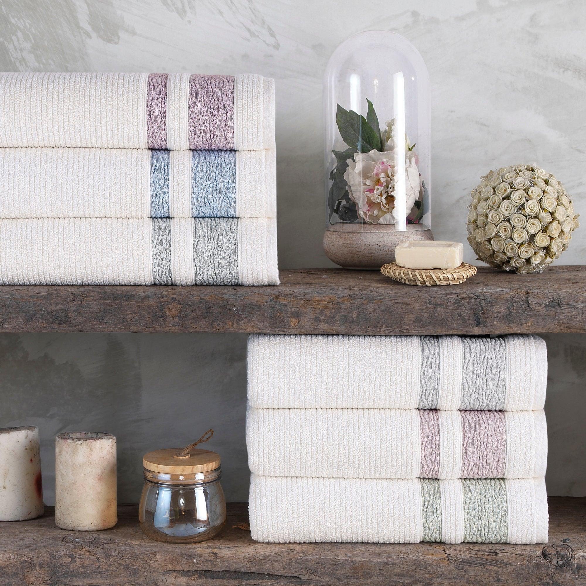 Luxury, Quick Dry Ribbed Bath Towel Light Green Bordure - BAT-1.JAQ-LIG-30.56-1.1.1 - Arconiz