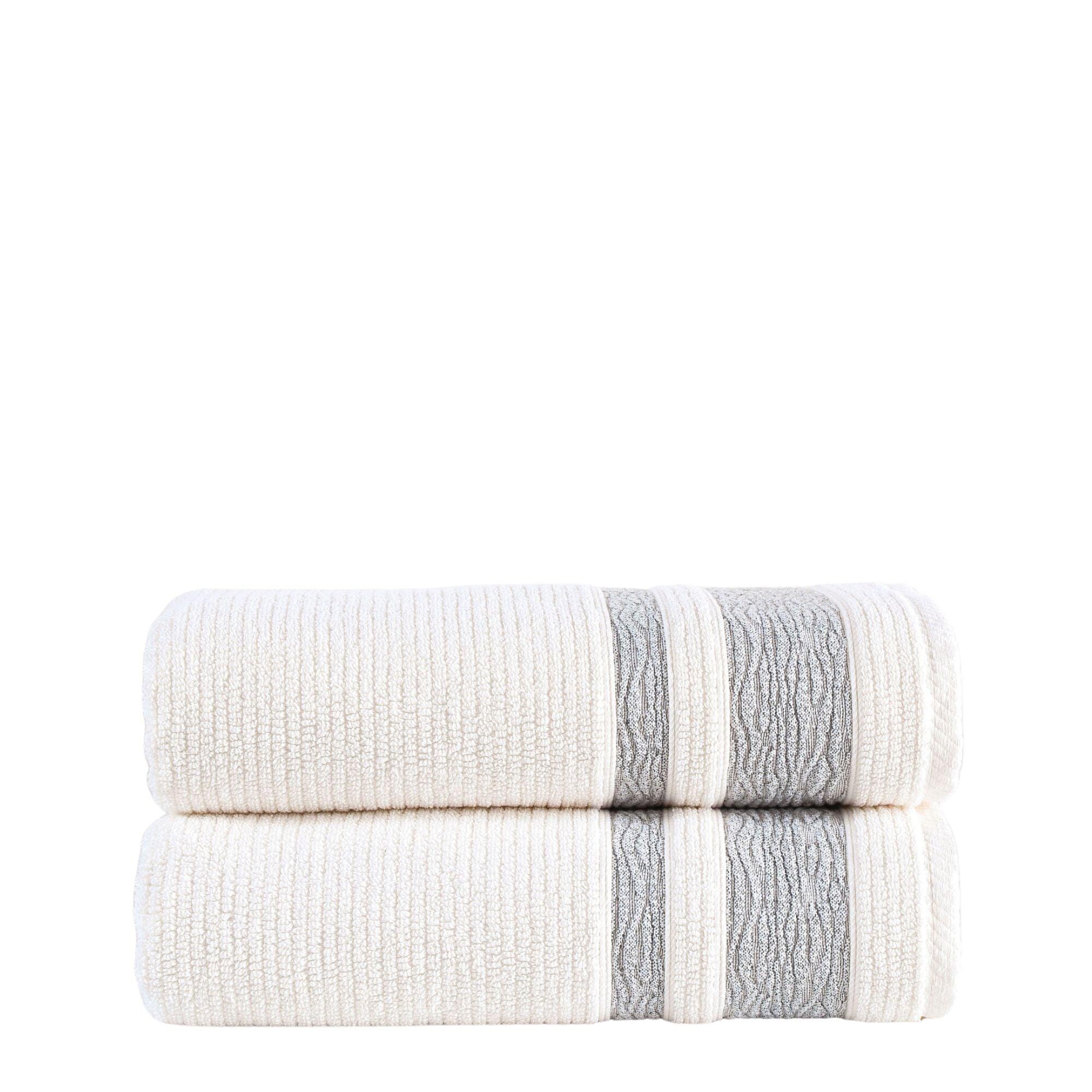 Jacquard Turkish Cotton Bath Towels - 2 Piece Set Grey Bordure - BAT-1.JAQ-GRE-30.56-1.1.2 - Arconiz
